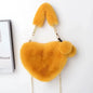 Large Capacity Rabbit Fur Handbag Heart Shape Ladies Shoulder Bag Fashionable Cute Soft Zipper Closure Interior Phone Pocket