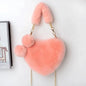 Large Capacity Rabbit Fur Handbag Heart Shape Ladies Shoulder Bag Fashionable Cute Soft Zipper Closure Interior Phone Pocket