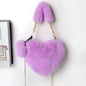 Large Capacity Rabbit Fur Handbag Heart Shape Ladies Shoulder Bag Fashionable Cute Soft Zipper Closure Interior Phone Pocket