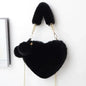 Large Capacity Rabbit Fur Handbag Heart Shape Ladies Shoulder Bag Fashionable Cute Soft Zipper Closure Interior Phone Pocket