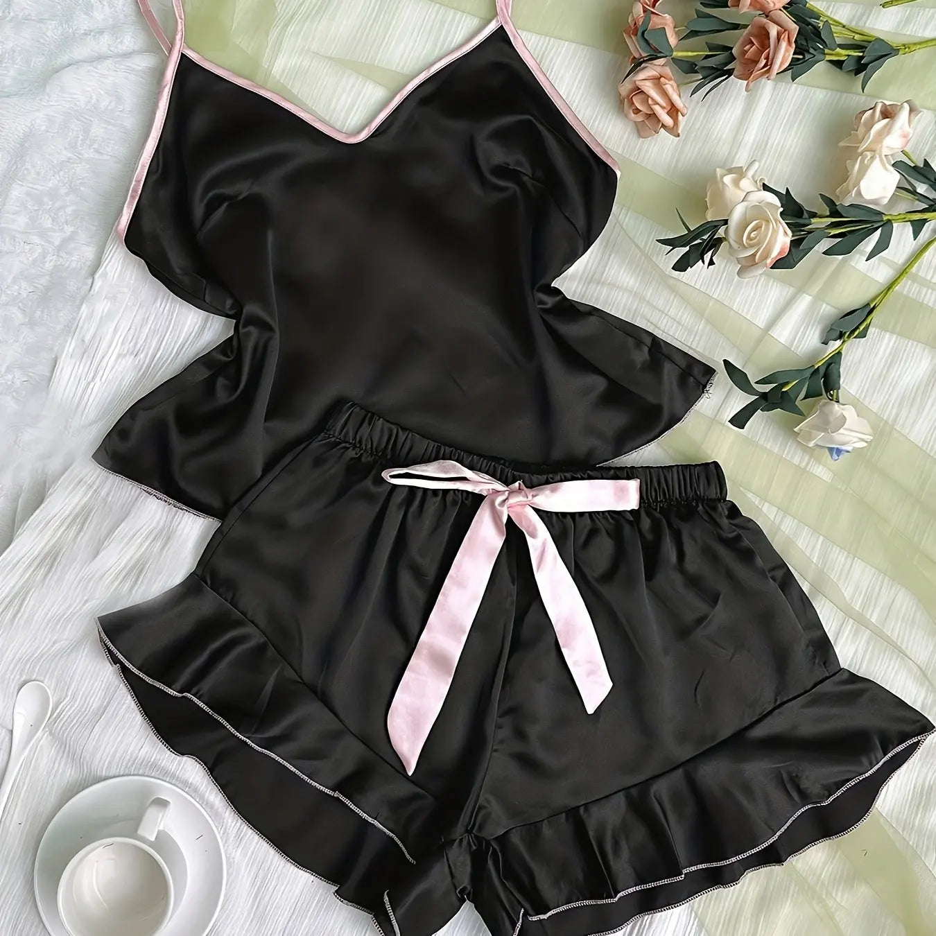 Conjunto de Pijama Sexy e Leve – Cetim Respirável