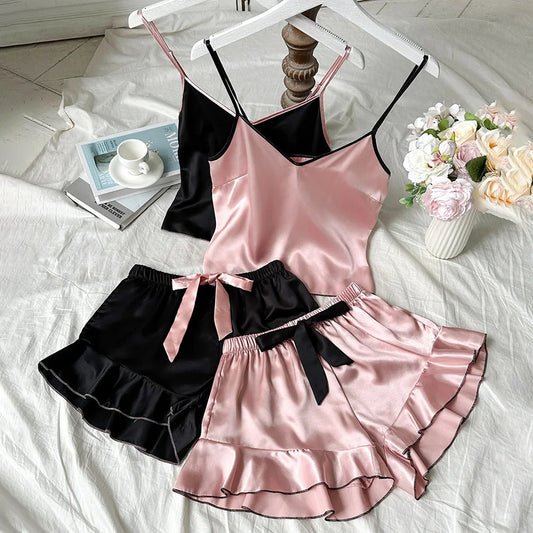 Conjunto de Pijama Sexy e Leve – Cetim Respirável