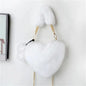 Large Capacity Rabbit Fur Handbag Heart Shape Ladies Shoulder Bag Fashionable Cute Soft Zipper Closure Interior Phone Pocket