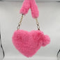 Large Capacity Rabbit Fur Handbag Heart Shape Ladies Shoulder Bag Fashionable Cute Soft Zipper Closure Interior Phone Pocket