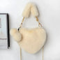 Large Capacity Rabbit Fur Handbag Heart Shape Ladies Shoulder Bag Fashionable Cute Soft Zipper Closure Interior Phone Pocket