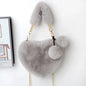 Large Capacity Rabbit Fur Handbag Heart Shape Ladies Shoulder Bag Fashionable Cute Soft Zipper Closure Interior Phone Pocket