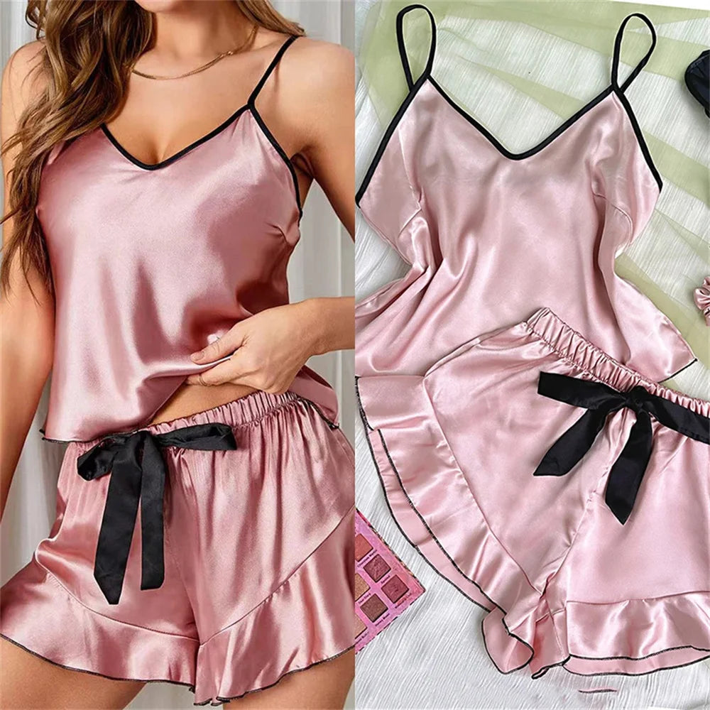 Conjunto de Pijama Sexy e Leve – Cetim Respirável