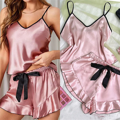 Conjunto de Pijama Sexy e Leve – Cetim Respirável
