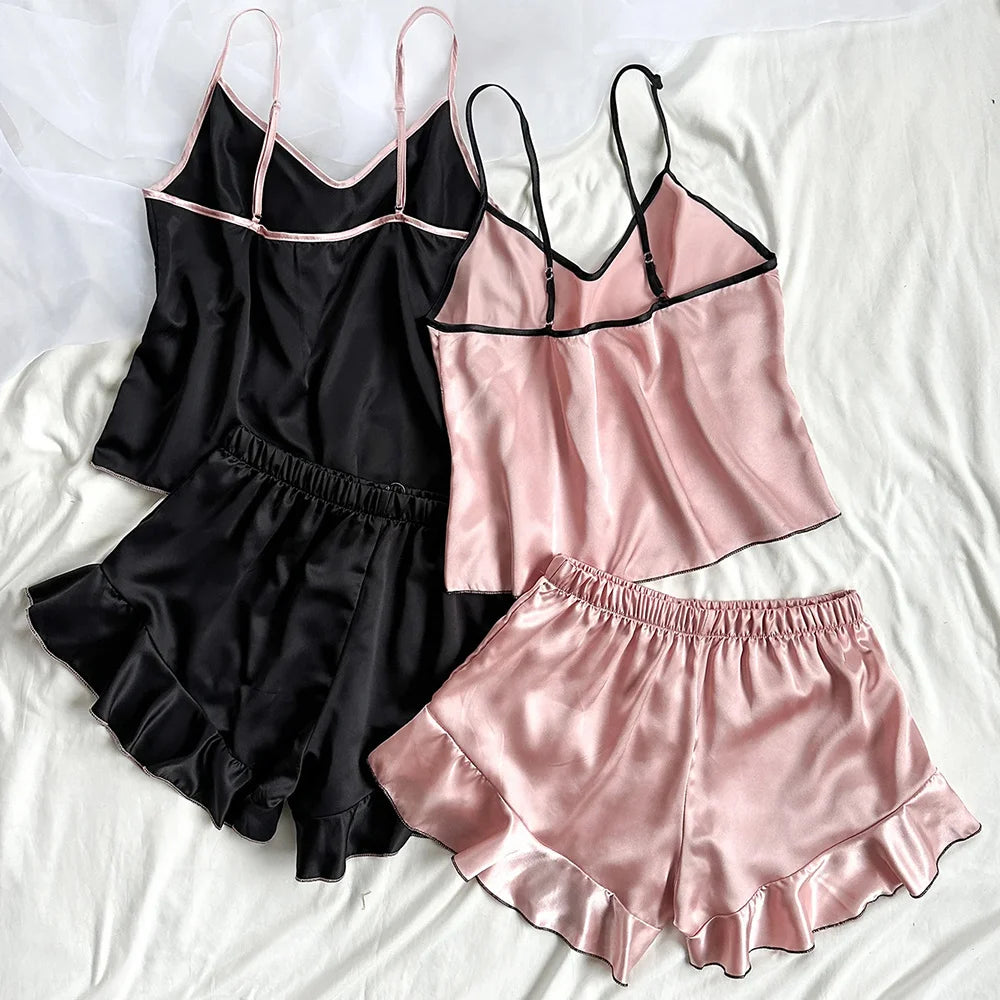 Conjunto de Pijama Sexy e Leve – Cetim Respirável