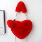 Large Capacity Rabbit Fur Handbag Heart Shape Ladies Shoulder Bag Fashionable Cute Soft Zipper Closure Interior Phone Pocket